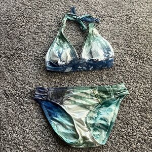 Lucky Brand blue and green Tie-Dye Bikini S/M